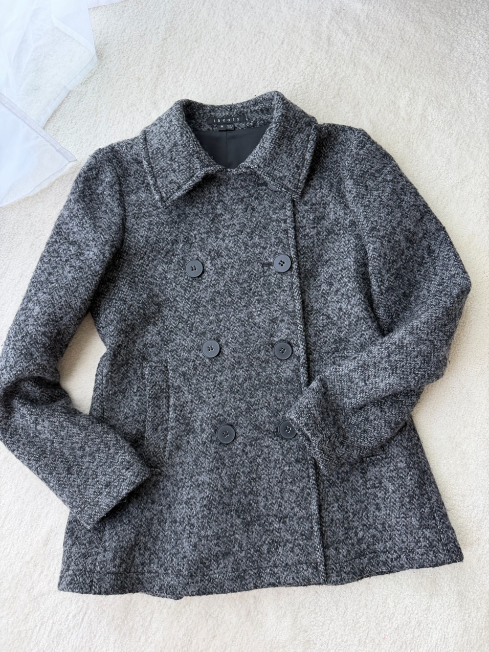 Theory Wool Blend Double-Breasted Peacoat - Gray